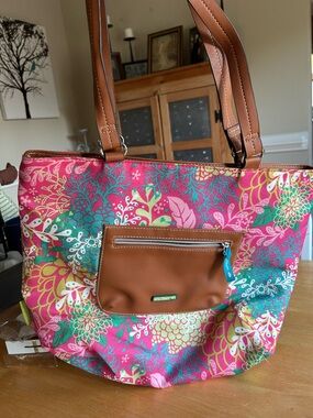 Lilly Bloom Tote with Brown Trim